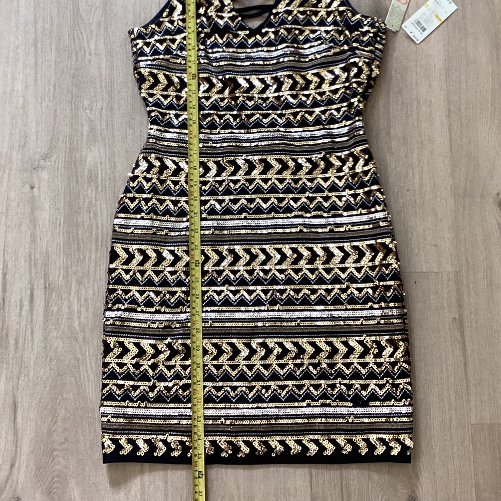 NWT GIANNI BINI GB BLACK AND GOLD SEQUENCE EMBELLISHED COCKTAIL DRESS SZ M - Picture 13 of 16